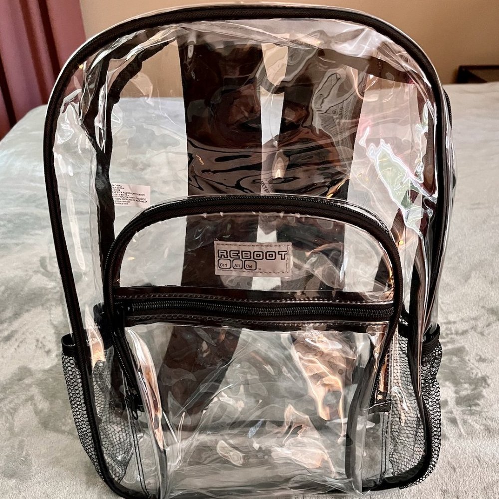 Clear Backpack * Reboot * Three compartments + 2 mesh side pockets * NWT